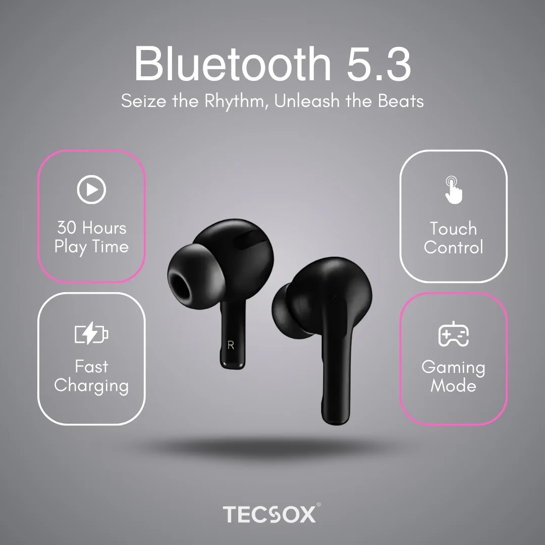 TecPod Pro Earbuds 30Hr Playtime | 5.3 V Bluetooth Earbuds | Deep Bass | Water Resistant - Image 9