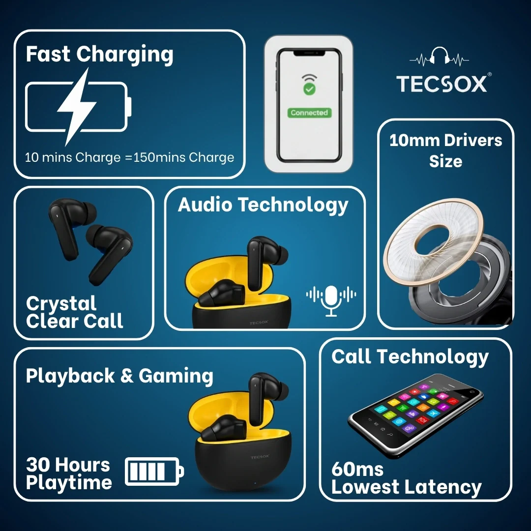 Order TecSox Pulse 611 Bluetooth Earbuds | Deep Bass | 30 Hour Play time - Image 30