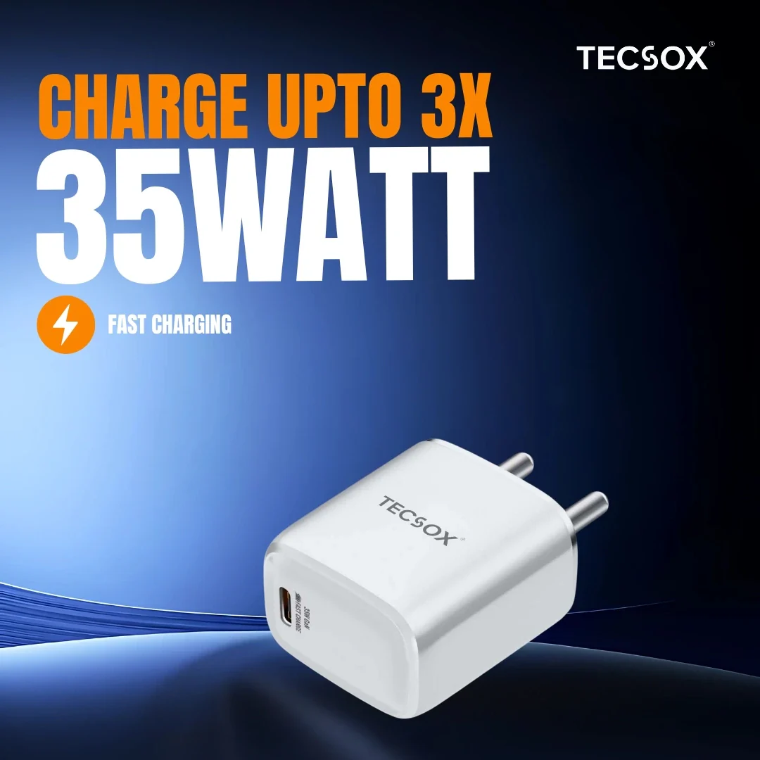 TecSox GAN Charger with Type C To C Cable | 35Watt | Compatible for Smartphones and Laptops - Image 9