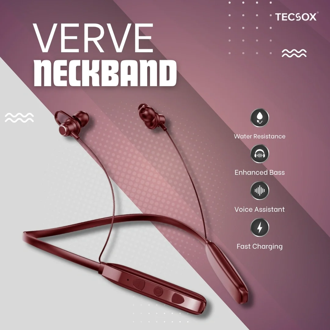 TecSox Verve Bluetooth Neckband | Metallic Touch + High Bass - Image 15